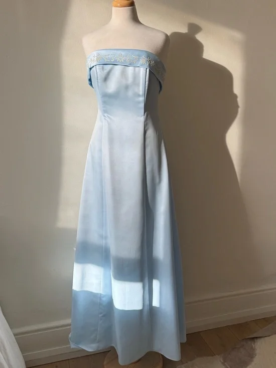 Vintage 90s Fairweather Strapless Blue Gown | Cinderella Bridesmaid Prom Dress - Picture 2 of 13